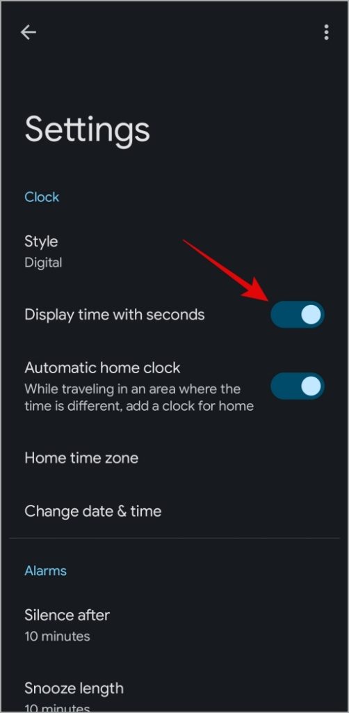 Show Seconds in Android Clock App
