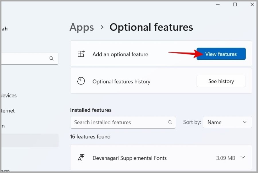 View Optional Features on Windows 11
