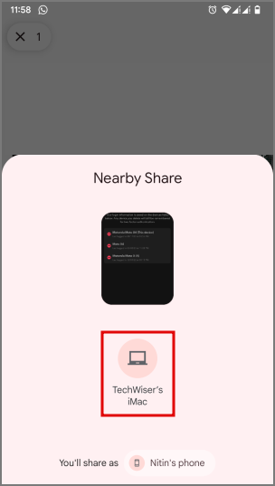 sharing file from android to Mac via Nearby Share