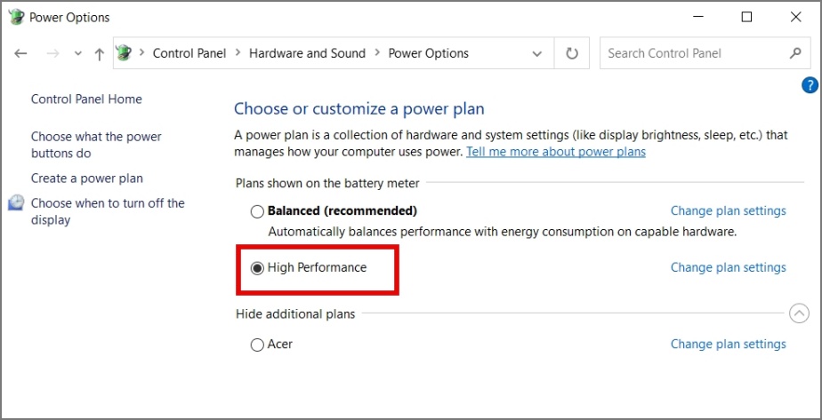 select the High-Performance mode