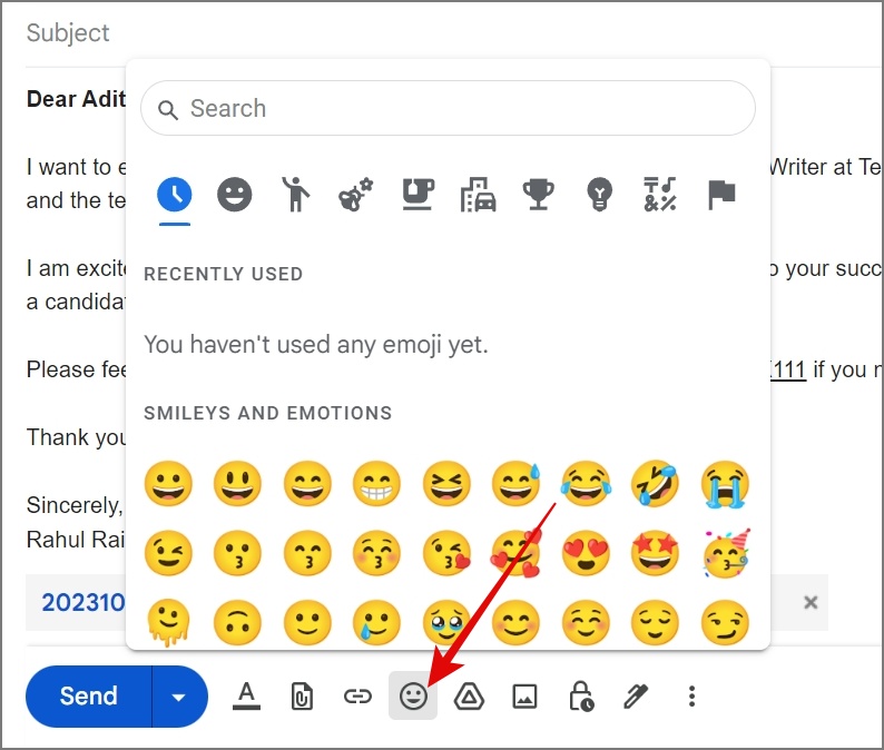 Emojis Button on Gmail
