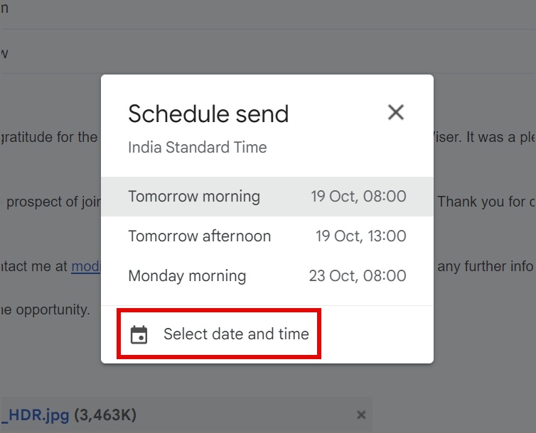 Select date and time option