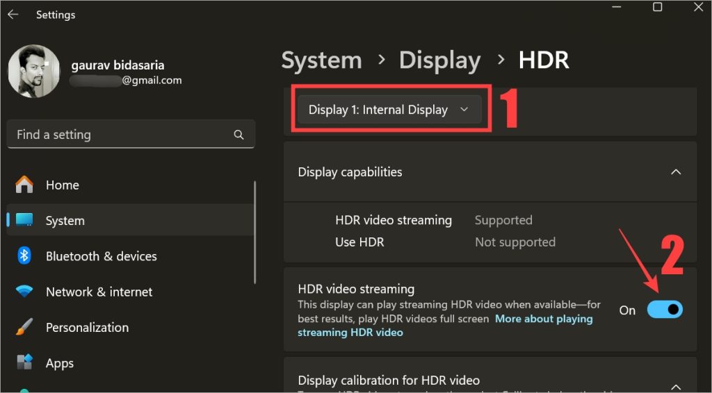 Disable HDR streaming for display