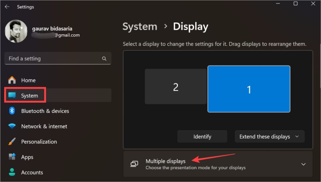 Multiple Display Options in Windows