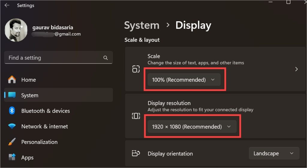 Change the scale and resolution of extended monitors on Windows