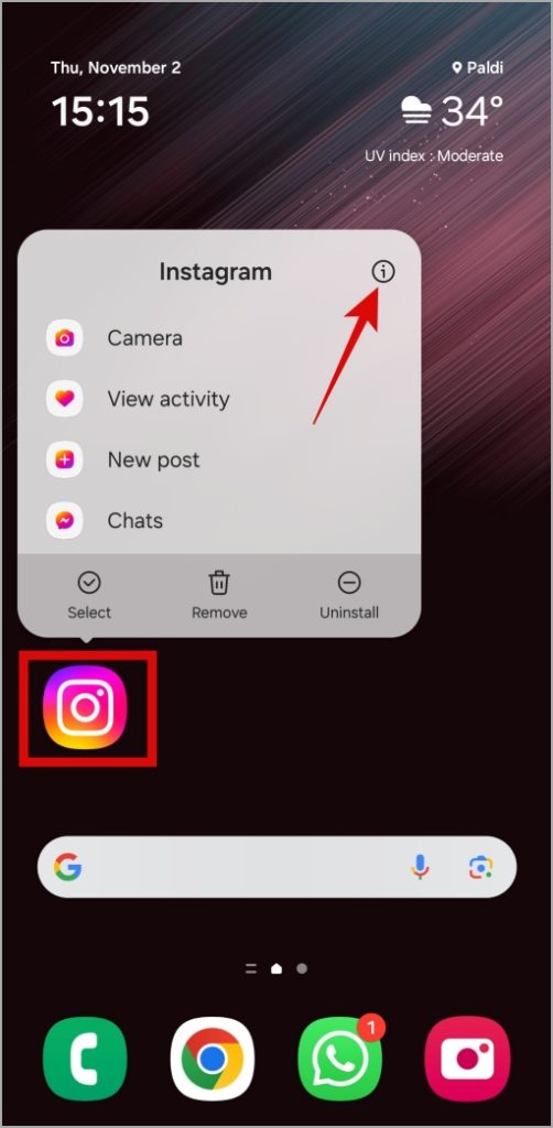 Open Instagram App Info on Android