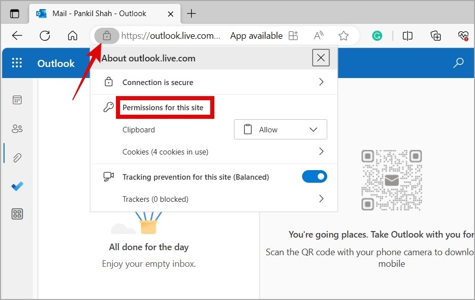 Outlook site settings on browsers