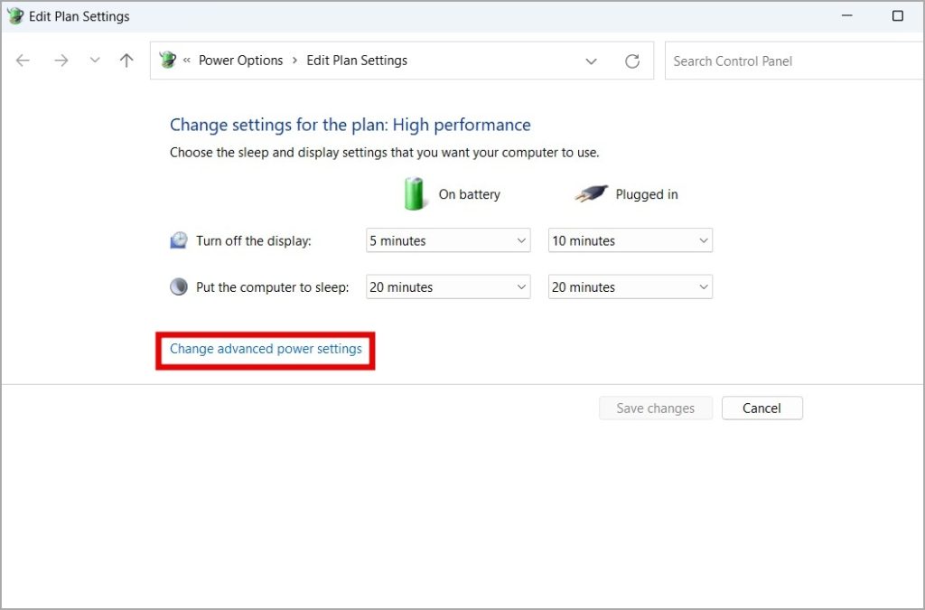 Change advanced power settings on Windows 11