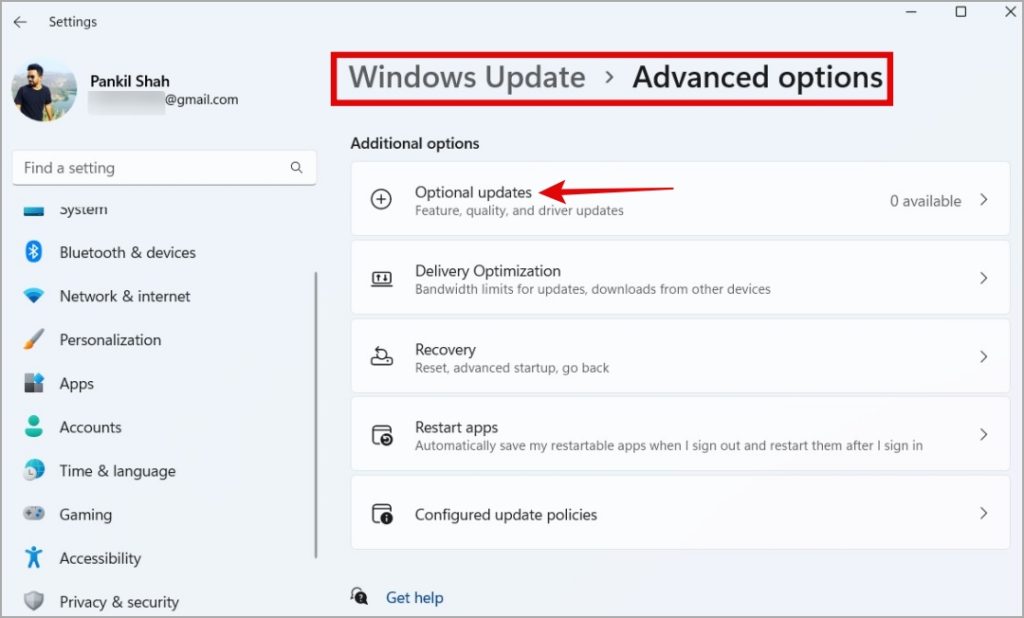 Optional updates on Windows 11