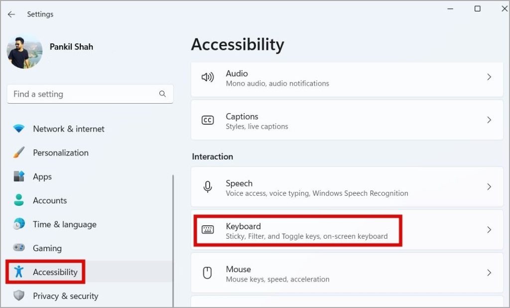 Accessibility Settings on Windows 11