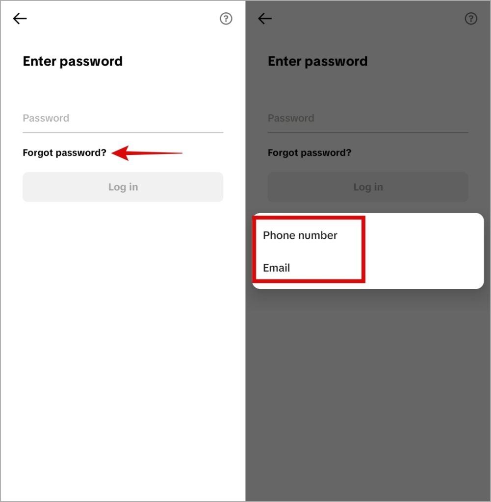 Forgot Password Option in TikTok App