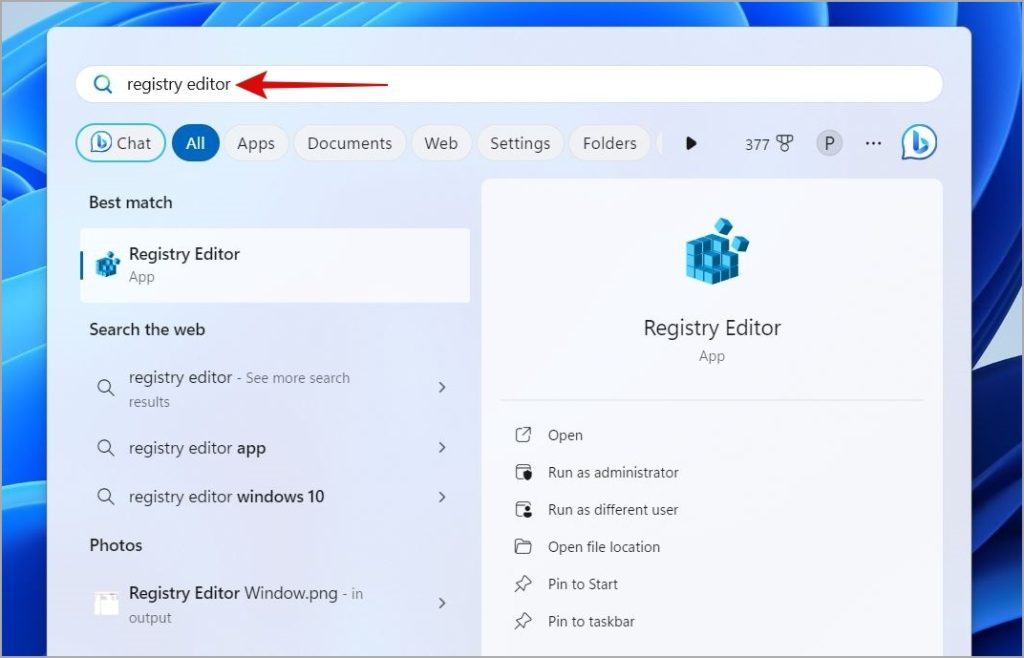 Open Registry Editor on Windows 11