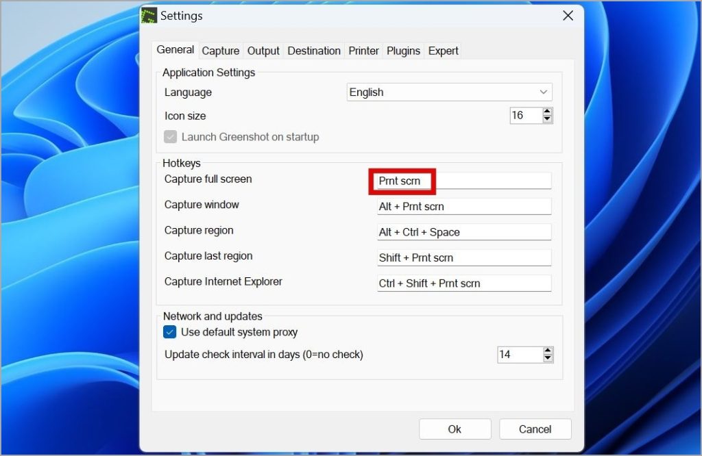 Set Print Scan Key for Greenshot on Windows 11