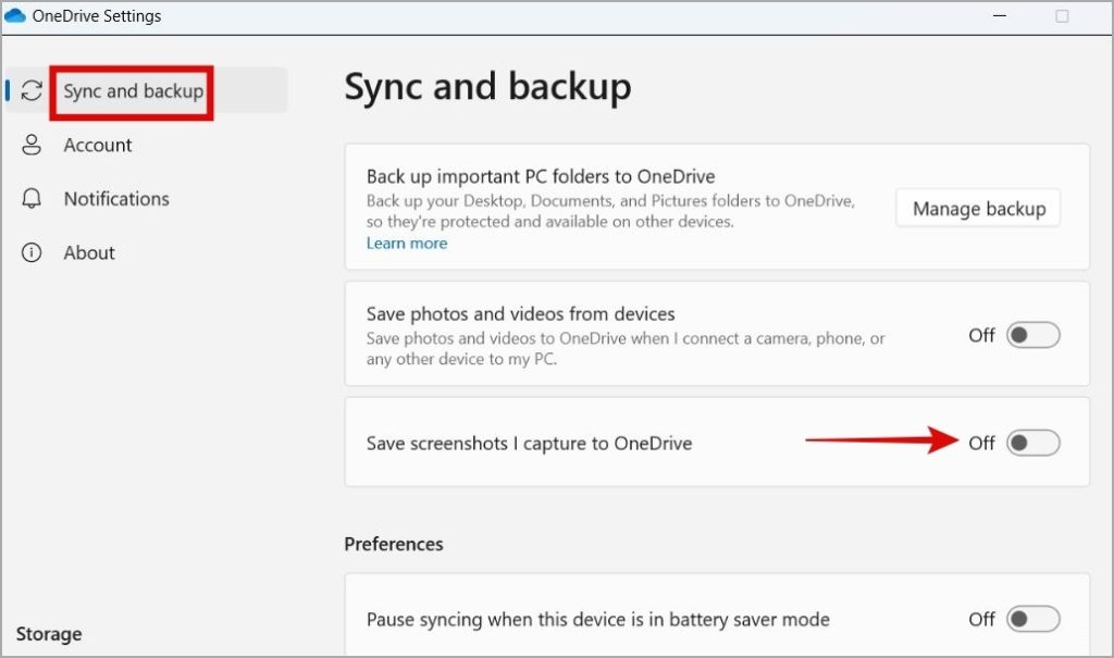 Stop OneDrive from saving screenshots on Windows 11