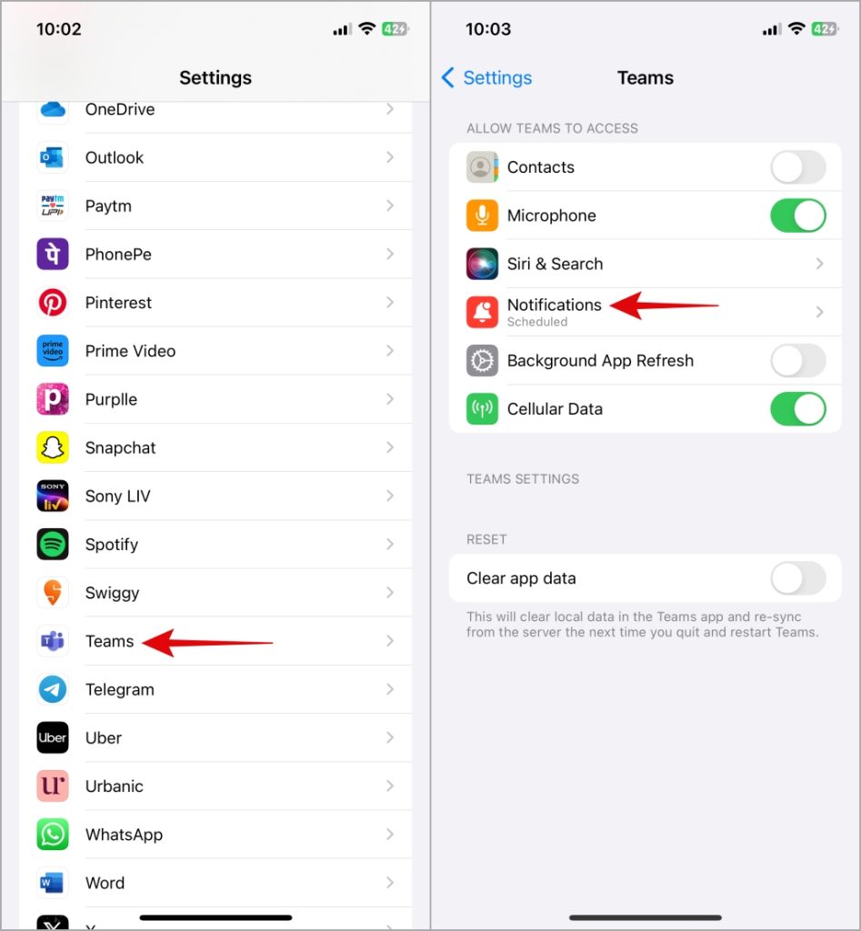 Microsoft Teams App Notification Settings iPhone