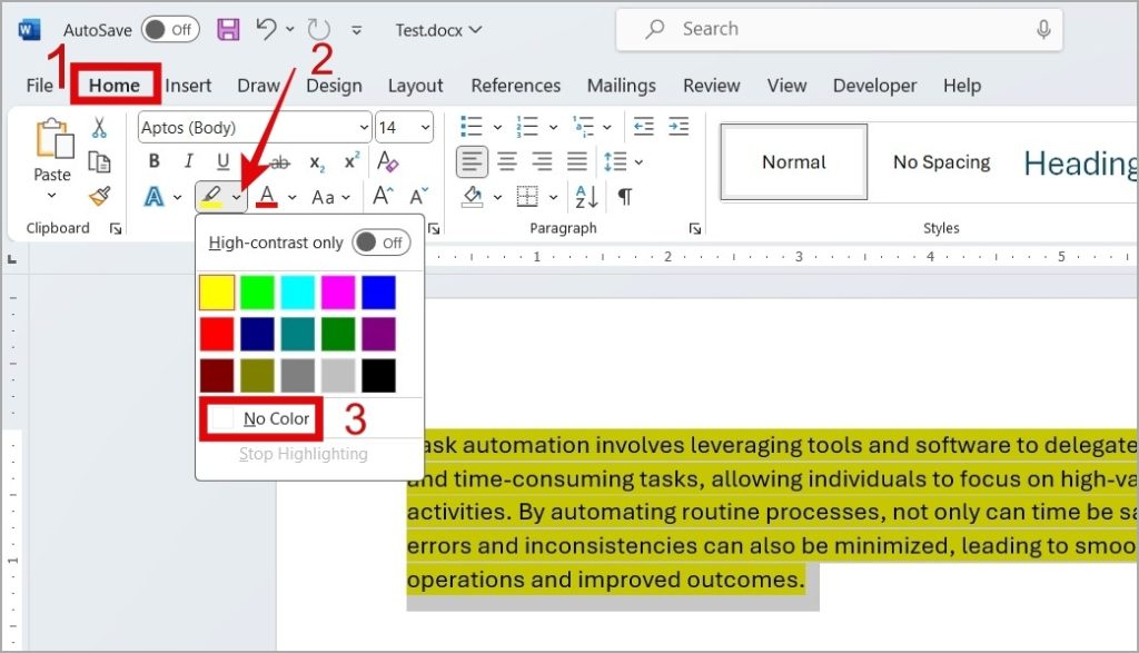 Remove Highlight From Text in Microsoft Word