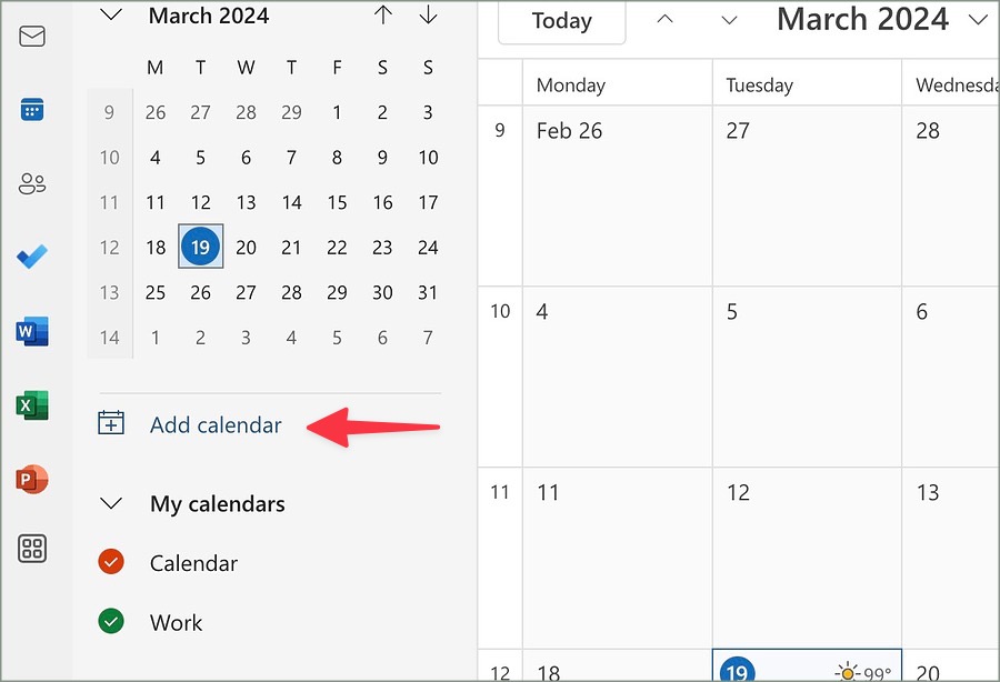 Add Calendar in Outlook's Calendar View