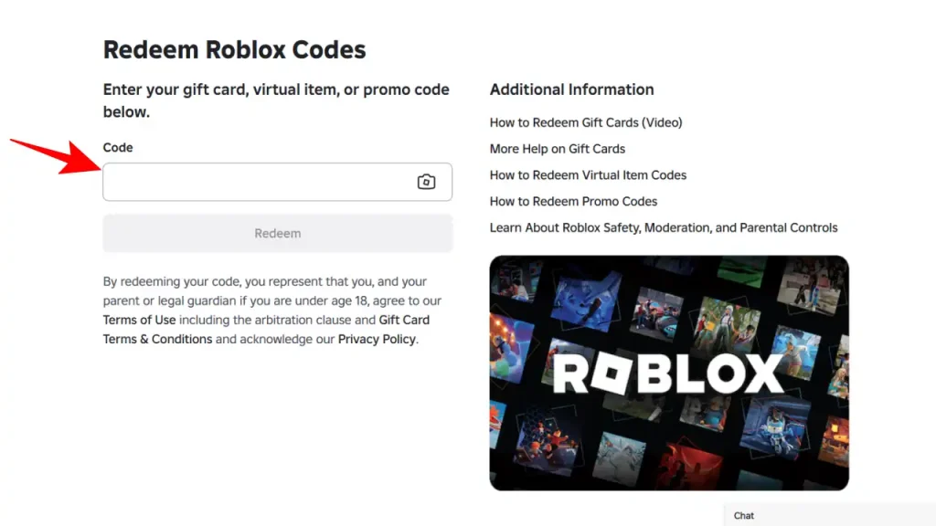 Roblox Promo Codes redemption page
